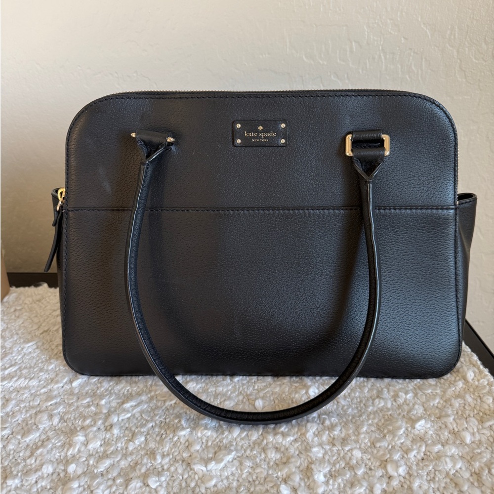 kate spade Black Leather Structured Satchel with Gold Hardware